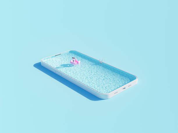 istock 3D rendering of pool in smartphone case on blue surface 1408843659