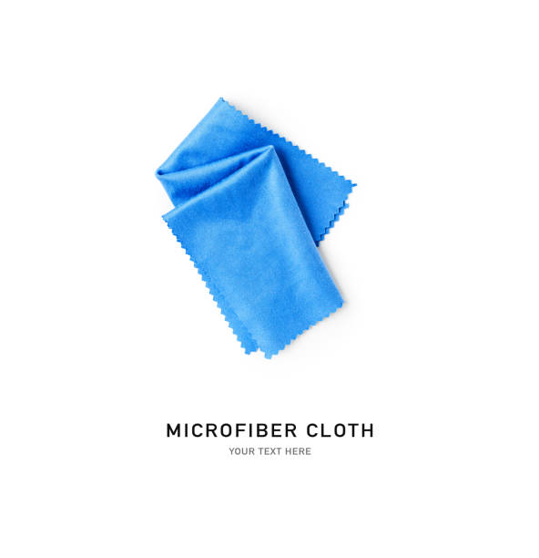Microfiber cloth on white background Blue microfiber cloth isolated on white background. Creative layout. Top view, flat lay. Design element microfiber stock pictures, royalty-free photos & images