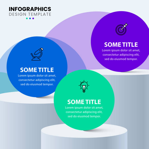 Infographic template. 3 columns with circles containing text Infographic template with icons and 5 options or steps. Studying boy. Can be used for workflow layout, diagram, banner, webdesign. Vector illustration 2 3 years stock illustrations