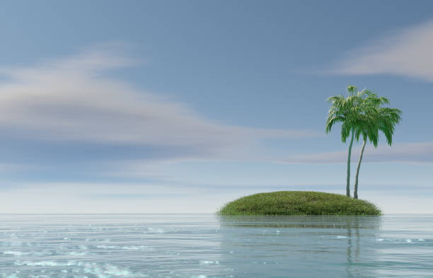 istock Platform and beauty grass island podium on the lake with cloud, sky and palm tree, backdrop for product display and showcase.  landscape scene background 3d rendering. 1408847499