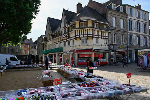 Saint-Brieuc, Brittany, France, June 28, 2022 - People on the weekly summer market of local producers and craftsmen in Saint-Brieuc, Brittany