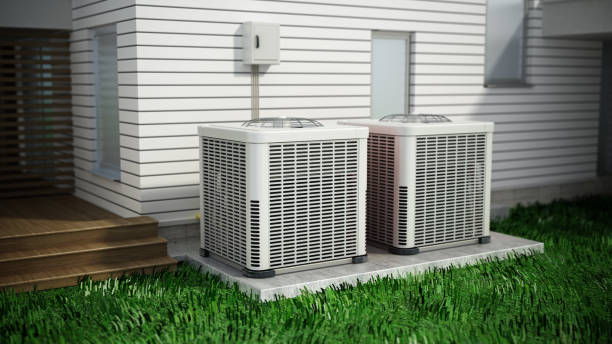Heat pumps outside the house stock photo