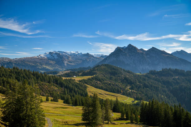 Beautiful view on autumn Swiss Alps Beautiful view on autumn Swiss Alps in canton of Schwyz in Switzerland schwyz stock pictures, royalty-free photos & images