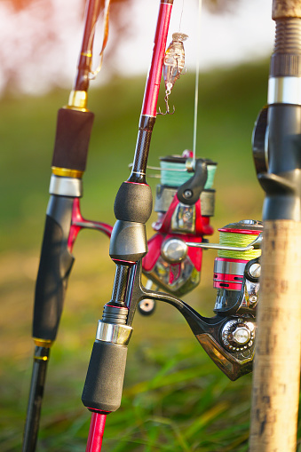 Spinning rods with reels ready for fishing