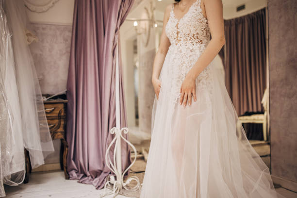 istock Woman trying on a wedding dress 1408855738