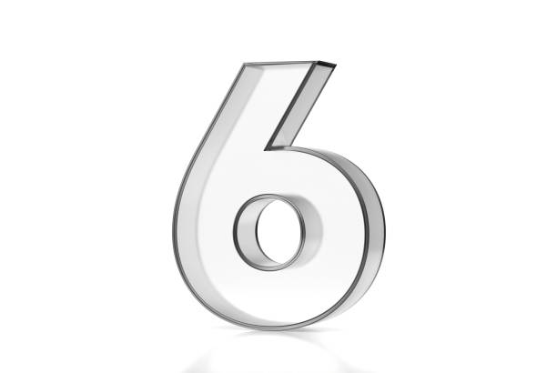 Blue glass font Number 6 SIX 3D rendering illustration isolated on white background