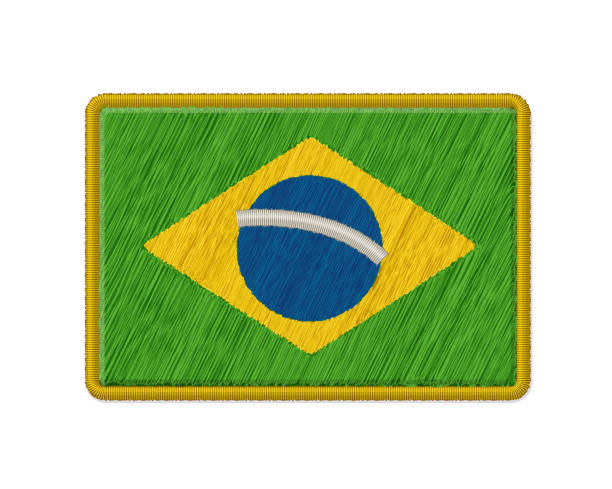 브라질 국기 패치 - sewing stitch seam patch stock illustrations