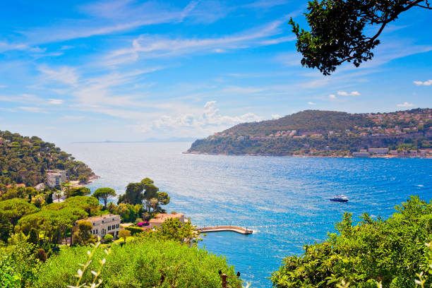 mediterranean sea on the côte d'azur, france - city of nice france beach panoramic imagens e fotografias de stock