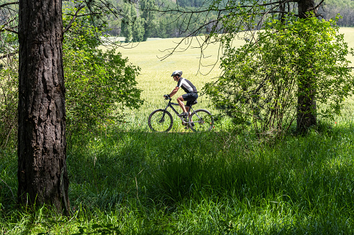 Navarra, Spain. 05/31/2020. Man on a mountain bike.