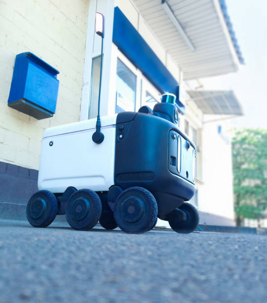 istock An unmanned robot courier for delivery. A messenger robot for mail delivery and correspondence. Moscow 2022 1408862192