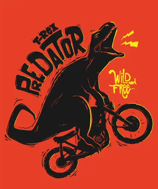 Vector illustration of Dinosaur riding a motorbike vector print design