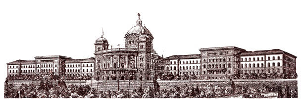 베른, 스위스, 의회 건물 - berne canton illustrations stock illustrations