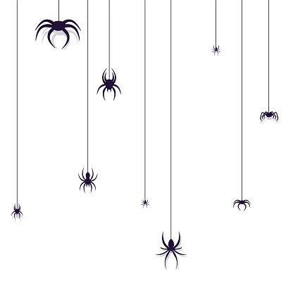 Black spiders hang on a web. Use for print, posters, print pattern. Check out other spider patterns in my collection.