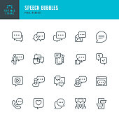 istock Speech Bubbles - line vector icon set. Pixel perfect. Editable stroke. The set includes a Speech Bubble, Online Messaging, Bubble, Message, Discussion, Communication, Speech, Community. 1408872828