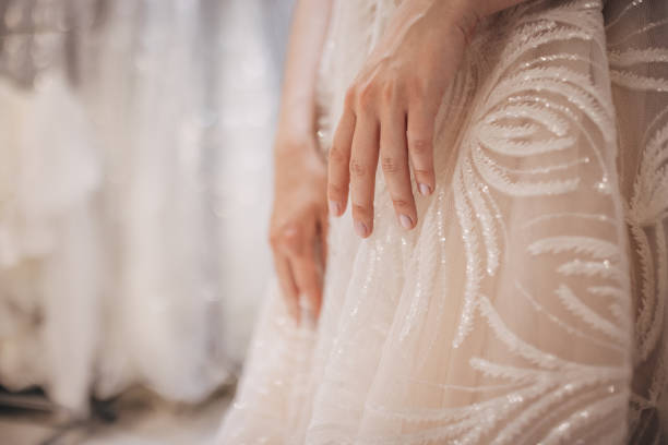 istock Woman trying on a wedding dress 1408873091