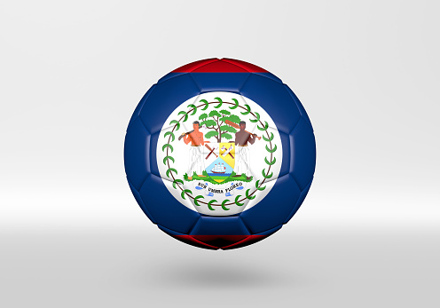 3D soccer ball with the flag of Belize on grey background