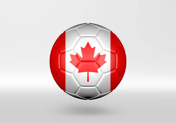 istock 3D soccer ball with the flag of Canada on grey background 1408879042