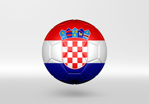 3D soccer ball with the flag of Croatia on grey background