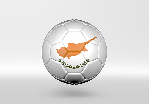 Soccer ball with flags with white line on soccer field - 3D illustration