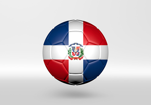 3D soccer ball with the flag of Dominican Republic on grey background