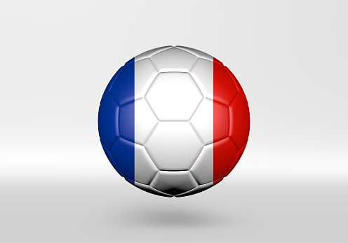 3D soccer ball with the flag of France on grey background