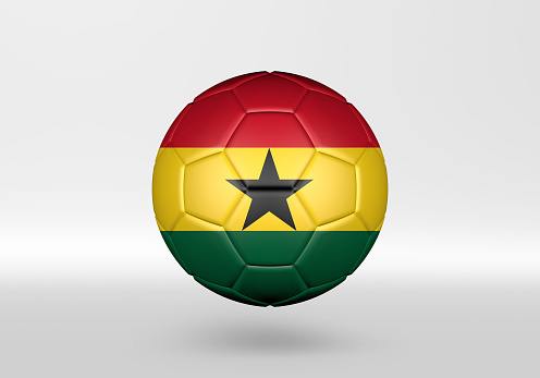 3D soccer ball with the flag of Republic of Ghana on grey background