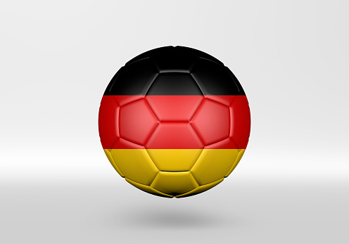 3D soccer ball with the flag of Germany on grey background