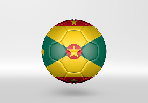 3D soccer ball with the flag of Grenada on grey background
