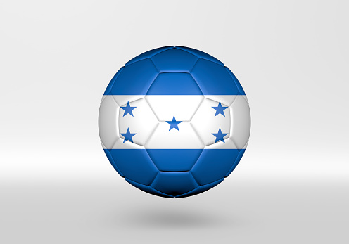 3D soccer ball with the flag of Honduras on grey background