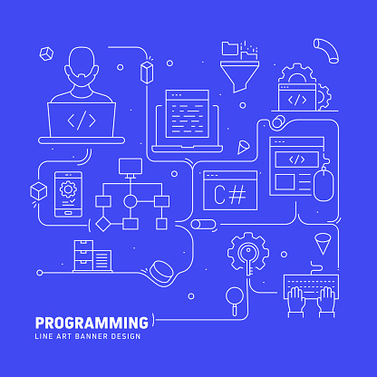 Programming Related Line Style Banner Design For Web Page Headline ...