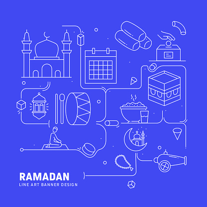 RAMADAN Related Line Style Banner Design for Web Page, Headline, Brochure, Annual Report and Book Cover
