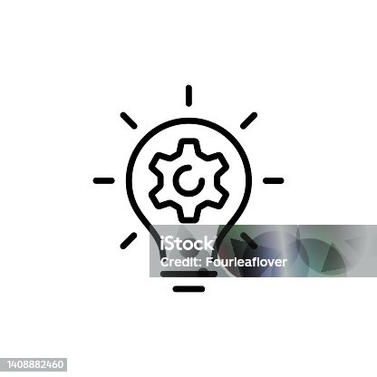 istock Creative idea line icon. Lump with gear icon. Brain in lightbulb vector illustration. Thin sign of innovation, solution, education logo. Vector EPS 10. Isolated on white background 1408882460