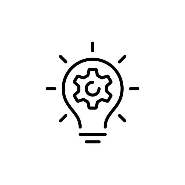 Creative idea line icon. Lump with gear icon. Brain in lightbulb vector illustration. Thin sign of innovation, solution, education logo. Vector EPS 10. Isolated on white background Creative idea line icon. Lump with gear icon. Brain in lightbulb vector illustration. Thin sign of innovation, solution, education logo. Vector EPS 10. Isolated on white background innovation stock illustrations