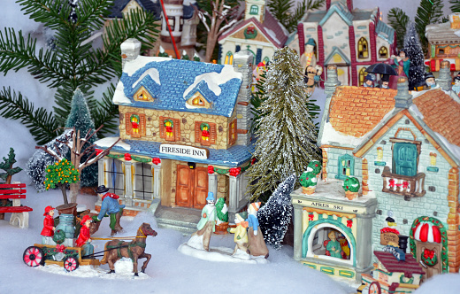 Colorful miniature christmas village display
