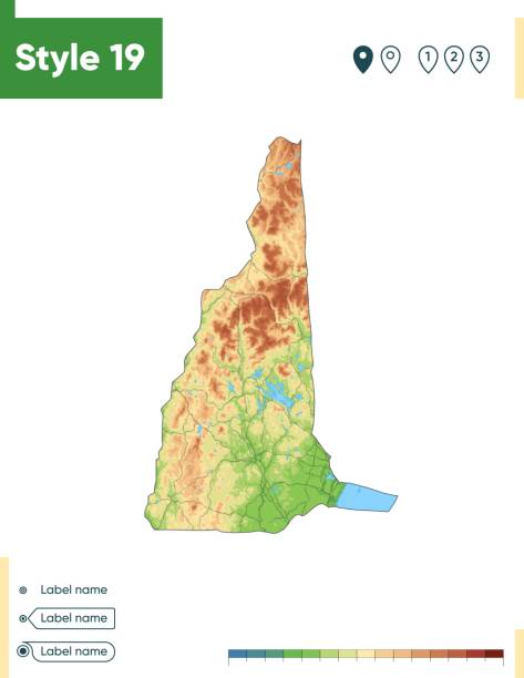 New Hampshire Usa High Detailed Physical Map Vector Map Dem Map Stock New Hampshire Usa High Detailed Physical Map Vector Map Dem Map 