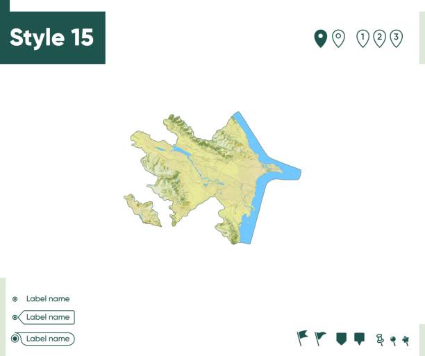 istock Azerbaijan - map with shaded relief, land cover, rivers, lakes, mountains. Biome map. 1408897151