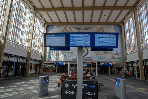 Timetable Screen At The Amstel Train Station At Amsterdam The Netherlands 25-5-2022