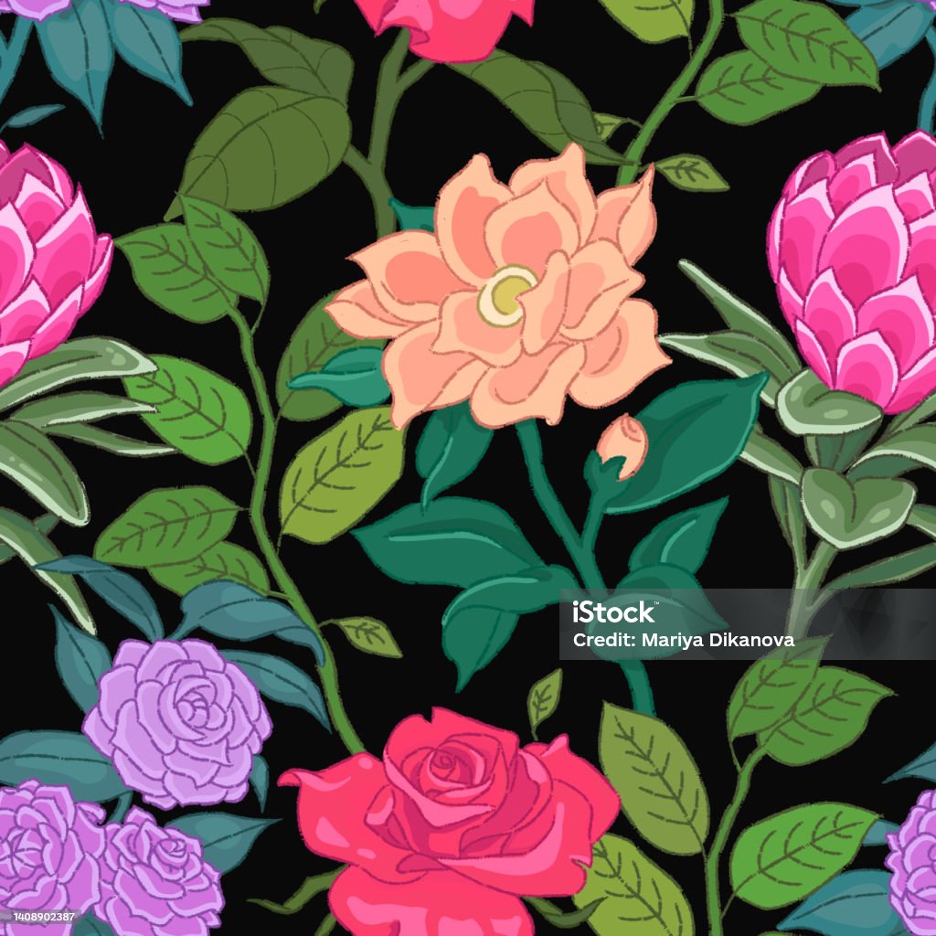 Realistic Flower Pattern Realistic Floral Seamless Pattern Vector Illustration Stock ...