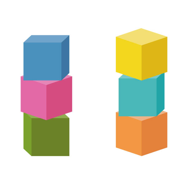деревянные кубы для строительства башен, цветная векторная изолированная иллюстрация - wood toy block tower stock illustrations