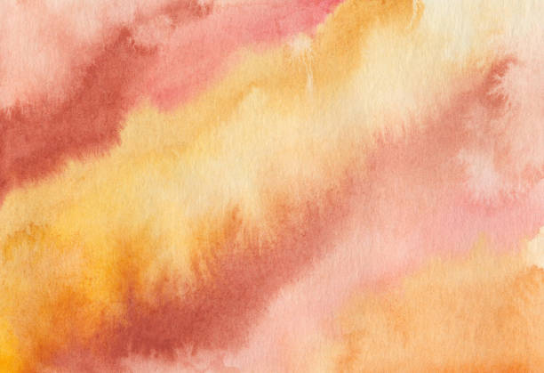 istock Watercolor illustration of hand painted abstract background with orange, yellow, brown stripes. Nature in the forest. Autumn floral landscape. Sand in desert. Invitation, interior banner, poster 1408903111