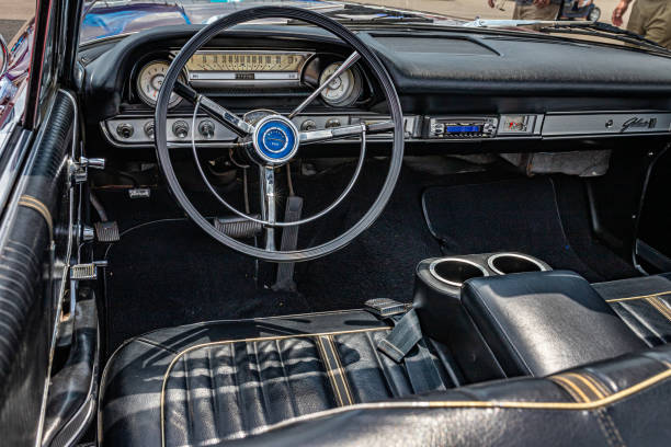 Lebanon, TN - May 14, 2022: Interior view of a 1964 Ford Galaxie 500 Convertible at a local car show.