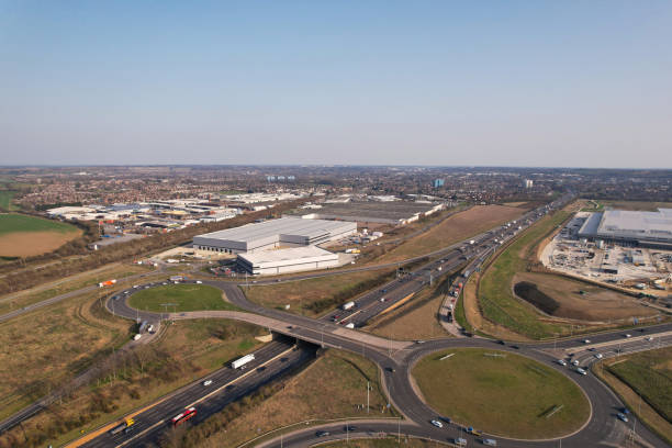 istock Aerial high angle footage of British Motorways 1408904819