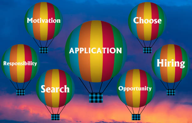 istock Hot air balloons with APPLICATION concept. Abstract background, Thinking and Creativity. 3d illustration 1408904882