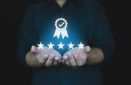 The best of quality feedback concept, people review good rating concept, customer review by five star feedback, positive customer feedback testimonial.