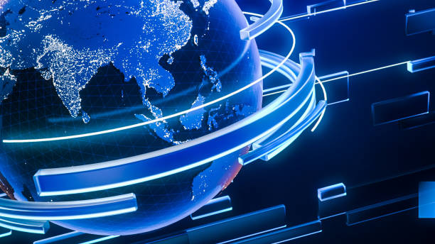 istock Digitally Generated Spinning Globe for Use as Background in Videos, News Reports And Wallpapers. 3D Planet Earth Revolving with Conceptual Abstract Lines Spinning Around and in the Background. 1408906268