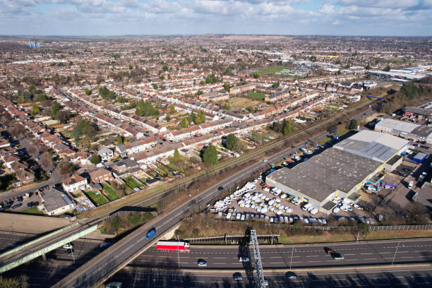istock Aerial high angle footage of British Motorways 1408907086