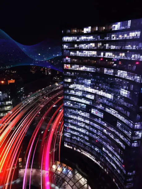 Photo of Smart building in the city of Milan by night