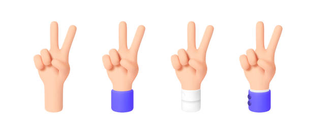 znak zwycięstwa lub pokoju. gest v. zestaw ręki postaci z kreskówek 3d z różnymi rękawami. ikona aplikacji, stron internetowych, koszulek, reklam, plakatów itp. izolowana na biało. wektor - two fingers stock illustrations