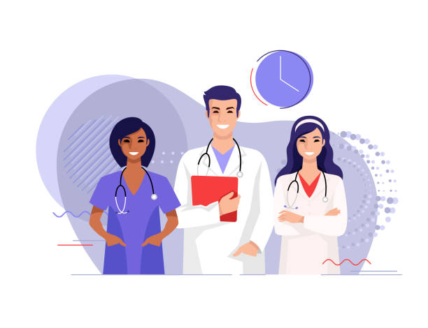 ilustraciones, imágenes clip art, dibujos animados e iconos de stock de el concepto del equipo médico - doctor healthcare and medicine nurse team