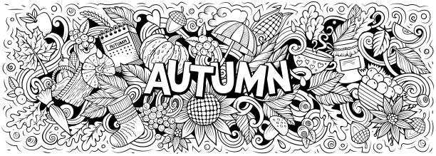 Autumn nature hand drawn cartoon doodle illustration. Funny seasonal design. vector art illustration